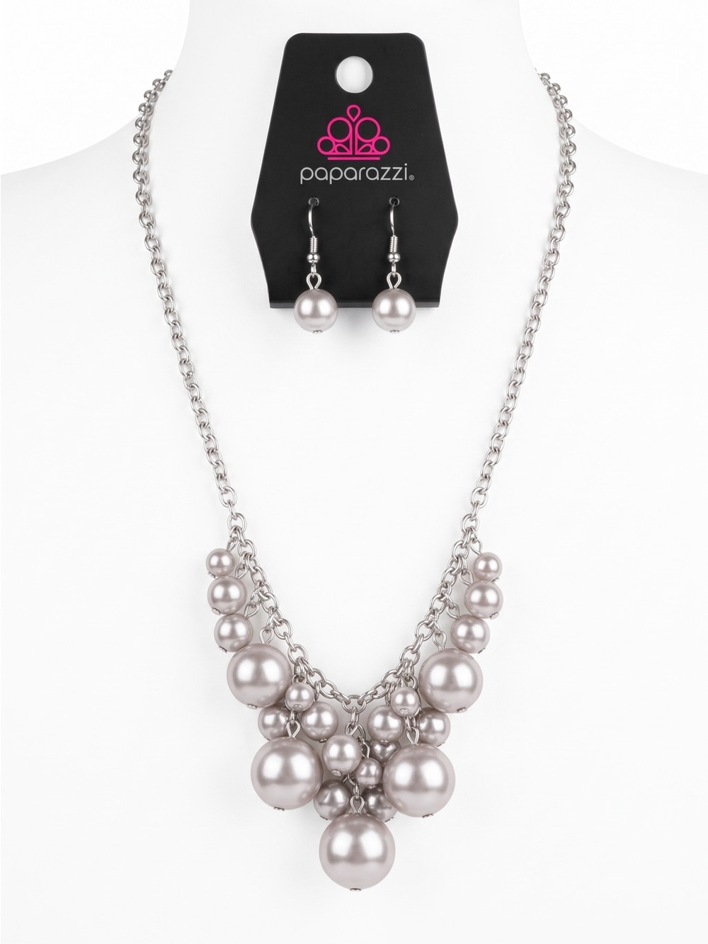 Paparazzi Silver Pearl Drop Statement Necklace and Earrings